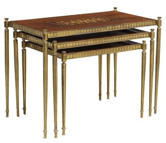 (3) ROSEWOOD MARQUETRY & GILT METAL NESTING TABLES