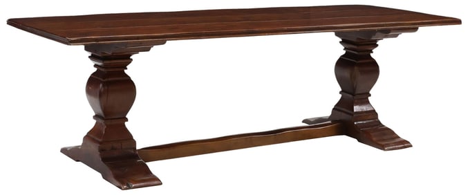 LARGE MAHOGANY-STAINED HARDWOOD REFECTORY TABLE, 96"L