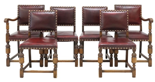 (6) ENGLISH JACOBEAN STYLE OAK SIDE & ARMCHAIRS
