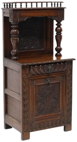 ENGLISH CAROLINE STYLE CARVED OAK COAL HOD CABINET