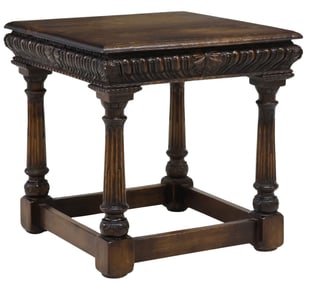 ENGLISH CARVED OAK SQUARE SIDE TABLE