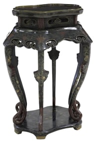LARGE CHINESE BLACK LACQUERED INCENSE STAND