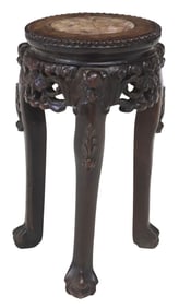 CHINESE MARBLE-TOP CARVED HARDWOOD TABLETOP STAND