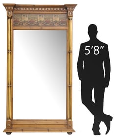 MONUMENTAL EMPIRE STYLE GILT-PAINTED TRUMEAU MIRROR, 84.5" X 48"