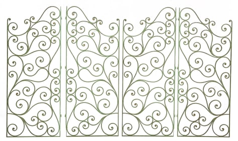 (2) ITALIAN GREEN PAINTED WROUGHT IRON 2-DOOR GARDEN GATES