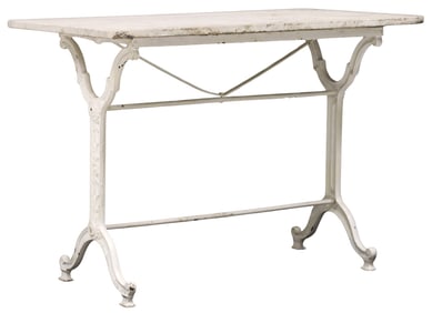 FRENCH MARBLE-TOP PAINTED CAST IRON BISTRO TABLE