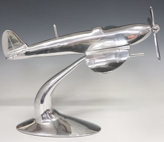 LARGE CHROMED METAL SPITFIRE AIRPLANE MODEL, 17"H