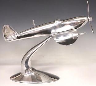 LARGE CHROMED METAL SPITFIRE AIRPLANE MODEL, 17"H