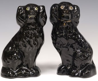 (2) ENGLISH VICTORIAN STAFFORDSHIRE JACKFIELD GLAZE MANTEL DOGS