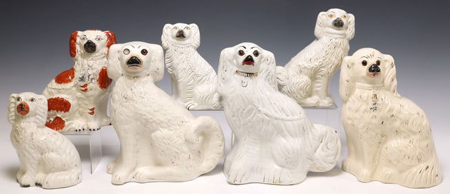 (7) ENGLISH VICTORIAN STAFFORDSHIRE MANTEL DOGS