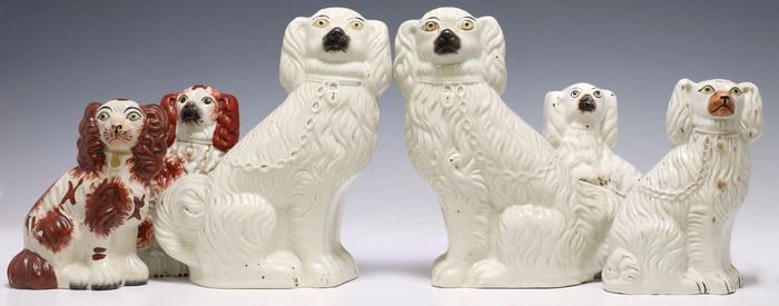 (6) ENGLISH VICTORIAN STAFFORDSHIRE MANTEL DOGS
