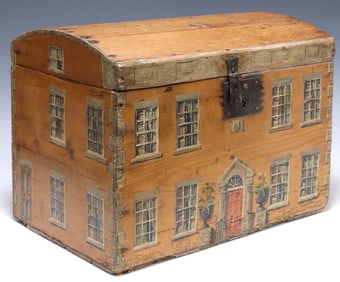 ENGLISH PAINT-DECORATED DOMED HOUSE FACADE WORK BOX