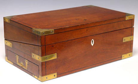 ENGLISH BRASS-BOUND MAHOGANY WRITING SLOPE/ CAMPAIGN DESK