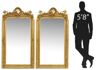 (2) LARGE LOUIS XV STYLE GILT PUTTI WALL MIRRORS, 61.5"H