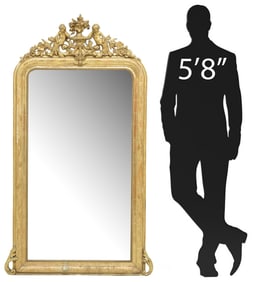 FRENCH LOUIS XV STYLE GILTWOOD 'PUTTI' MIRROR, 64" X 37"