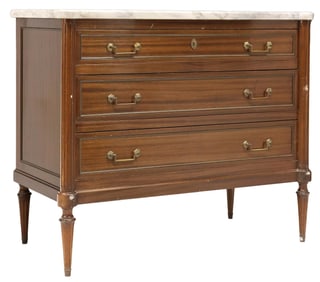 FRENCH LOUIS XVI STYLE MARBLE-TOP MAHOGANY COMMODE