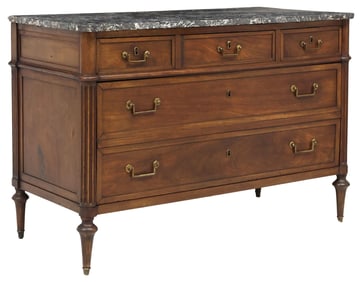 FRENCH LOUIS XVI STYLE MARBLE-TOP MAHOGANY COMMODE