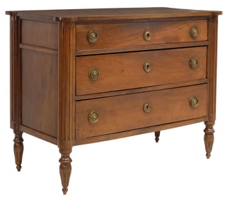 FRENCH LOUIS XVI STYLE WALNUT THREE-DRAWER COMMODE