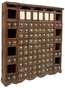 ANTIQUE CARVED SECTIONAL APOTHECARY CHEST, INDIA
