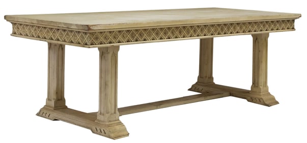 LARGE GOTHIC STYLE CREAM-PAINTED DINING TABLE