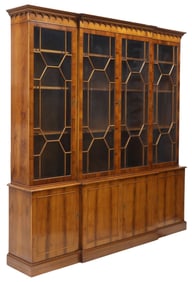 GEORGIAN STYLE YEW WOOD BREAKFRONT BOOKCASE