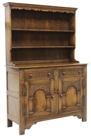ENGLISH JACOBEAN STYLE CARVED OAK KITCHEN DRESSER
