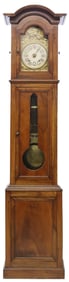 FRENCH WALNUT MORBIER LONGCASE CLOCK WITH ALABASTER DIAL