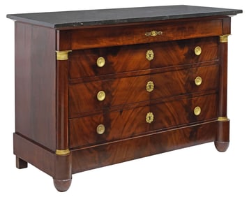 FRENCH EMPIRE STYLE MARBLE-TOP MAHOGANY COMMODE