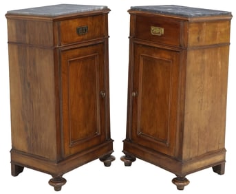 (2) ITALIAN MARBLE-TOP MAHOGANY BEDSIDE CABINETS