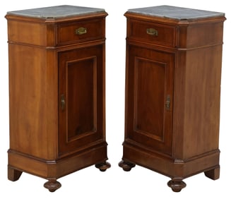 (2) ITALIAN MARBLE-TOP MAHOGANY BEDSIDE CABINETS