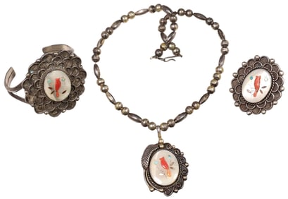 (3) NATIVE AMERICAN MULTICOLOR INLAY CARDINAL JEWELRY