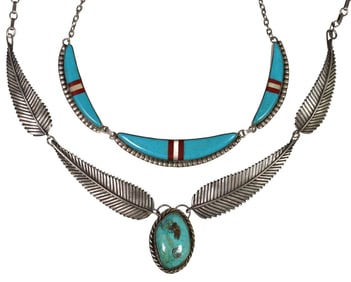 (2) NATIVE AMERICAN SILVER PENDANT NECKLACES