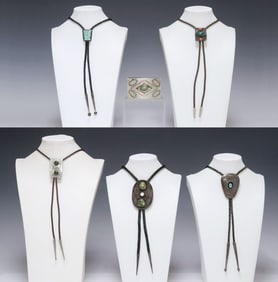 (6) NATIVE AMERICAN & SOUTHWEST BOLO TIES & BELT BUCKLE