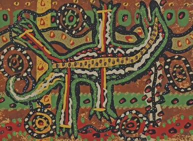 SIGNED CHRISTOPHER ABORIGINAL AUSTRALIAN PAINTING LIZARD, 18" X 24"