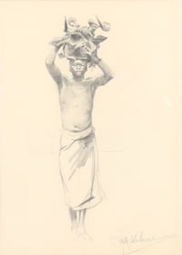 WILHELM KUHNERT (1865-1926) NATIVE BEARER PENCIL DRAWING