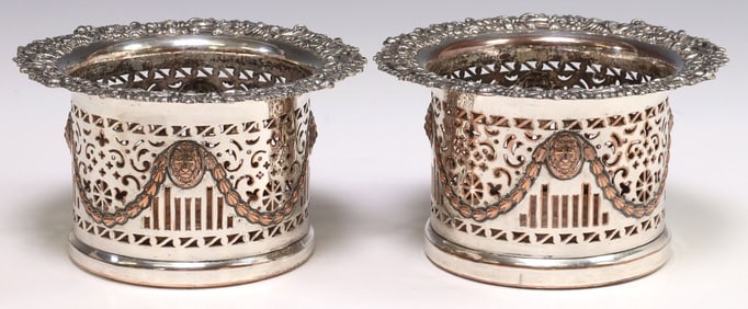 (2) ENGLISH VICTORIAN SILVERPLATE RETICULATED WINE BOTTLE COASTERS
