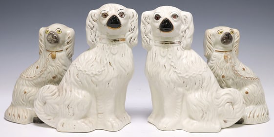 (4) ENGLISH STAFFORDSHIRE MANTEL DOGS