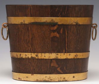 ENGLISH VICTORIAN BRASS-BANDED OAK BUCKET