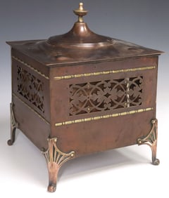 ENGLISH BRASS & PIERCED COPPER COAL BIN