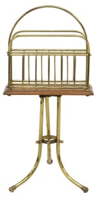 ENGLISH BRASS & WOOD REVOLVING MAGAZINE STAND