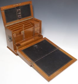 ENGLISH OAK & LEATHER WRITING DESK / STATIONARY BOX
