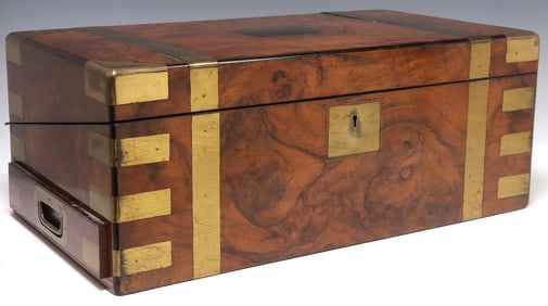 ENGLISH BRASS-BOUND WALNUT WRITING SLOPE/ CAMPAIGN DESK