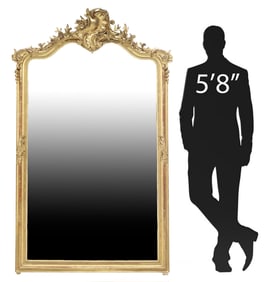 LARGE FRENCH LOUIS XV STYLE GILTWOOD BEVELED MIRROR, 71" X 43.5"