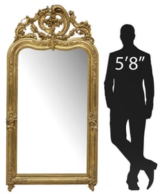 LARGE FRENCH LOUIS XV STYLE GILT PAINTED MIRROR, 78.5" X 38.5"