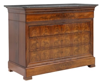 FRENCH LOUIS PHILIPPE PERIOD MRBLE-TOP MAHOGANY SECRETAIRE COMMODE