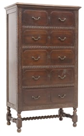 AMERICAN CARVED FIVE-DRAWER CHEST ON SPIRAL TWIST BASE