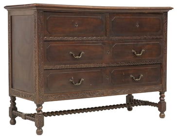 AMERICAN CARVED FOUR-DRAWER DRESSER ON SPIRAL TWIST BASE