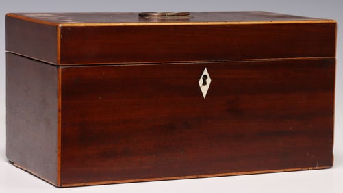 ENGLISH REGENCY PERIOD INLAID MAHOGANY TEA CADDY