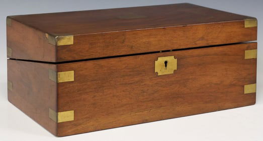 ENGLISH BRASS-BOUND WALNUT TRAVEL DESK/ WRITING SLOPE
