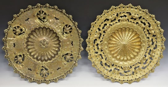 (2) EGIDIO CASAGRANDE (1911-1962) ITALIAN BRASS WALL CHARGERS